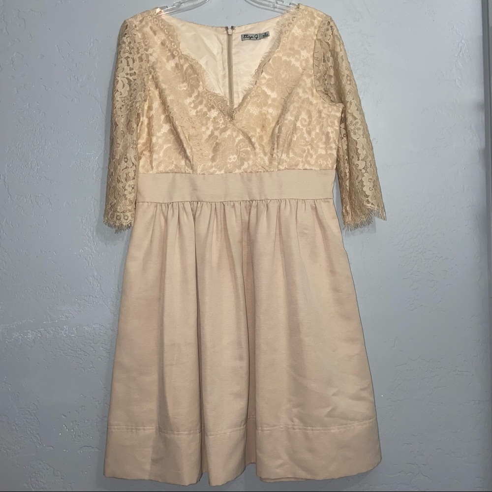 Eliza J Women's V-Neck Lace Faille Sheath Dress Pockets Size 12